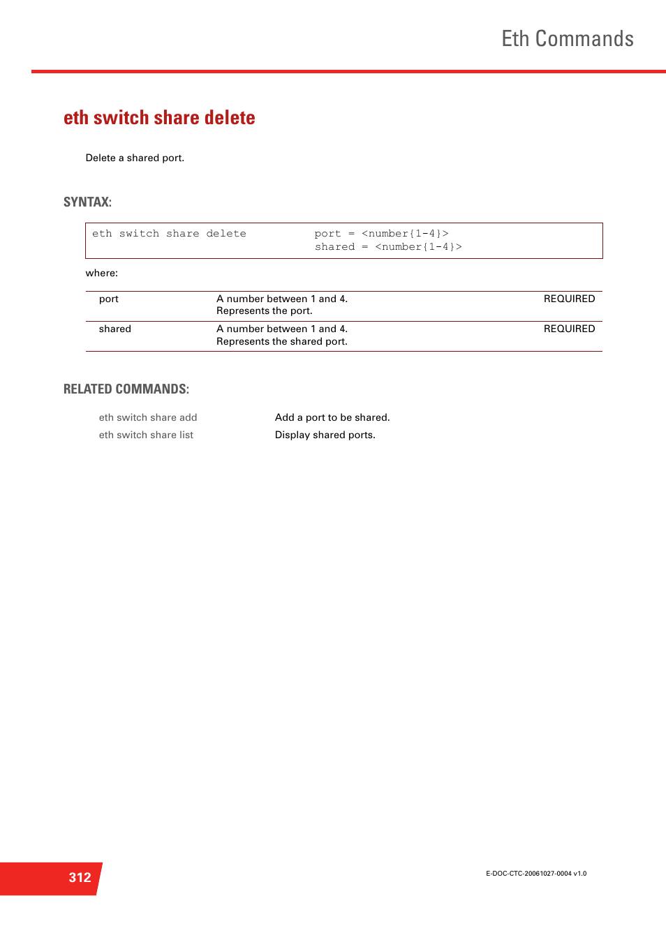 Eth switch share delete, Eth commands | Technicolor - Thomson ST585 V6 User Manual | Page 336 / 834