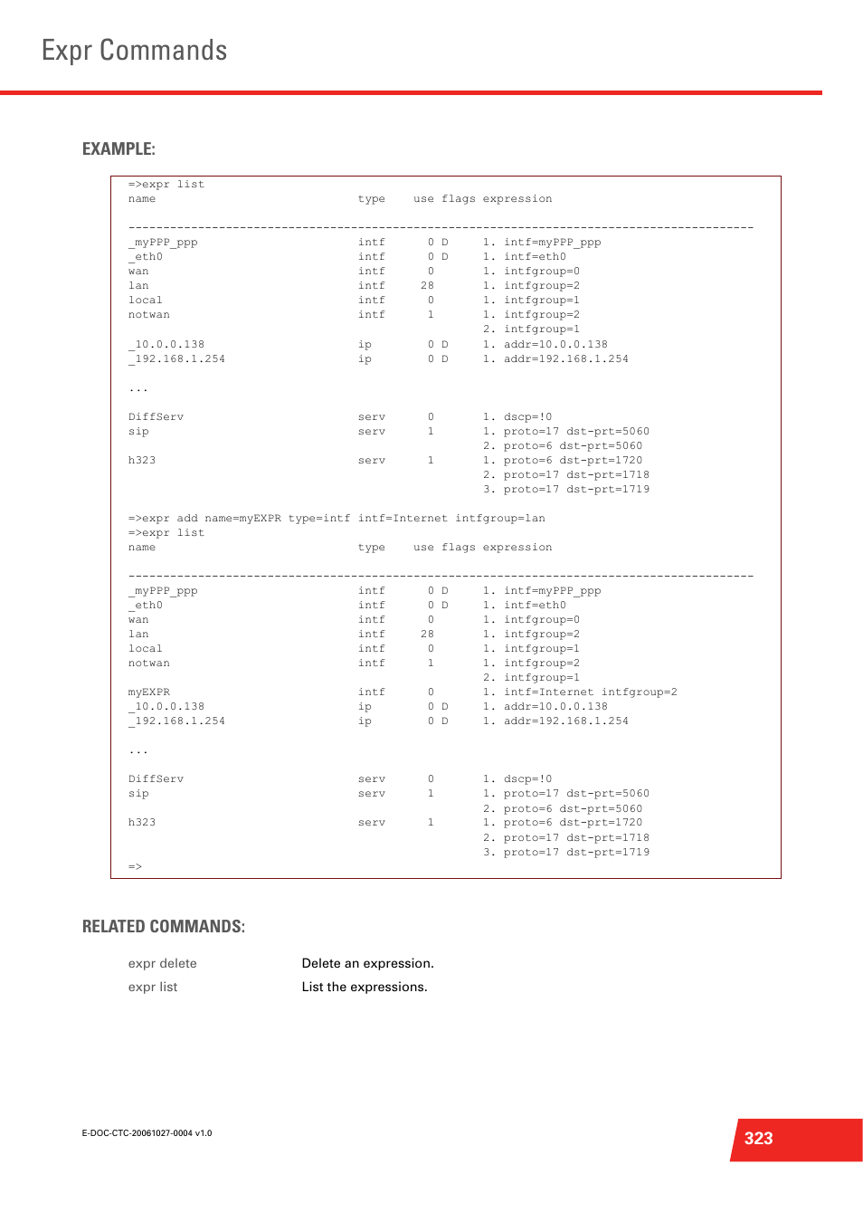 Expr commands, 323 example: related commands | Technicolor - Thomson ST585 V6 User Manual | Page 347 / 834