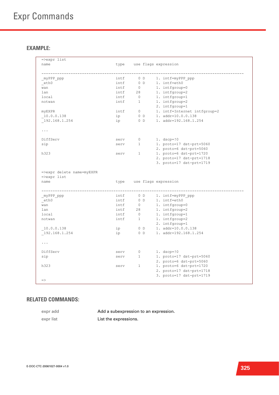 Expr commands, 325 example: related commands | Technicolor - Thomson ST585 V6 User Manual | Page 349 / 834