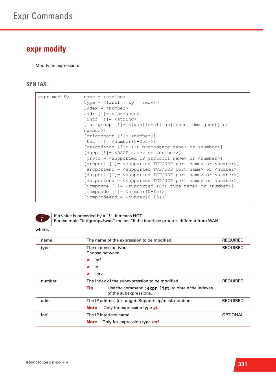 Expr modify, Modify an expression, Expr commands | Technicolor - Thomson ST585 V6 User Manual | Page 355 / 834