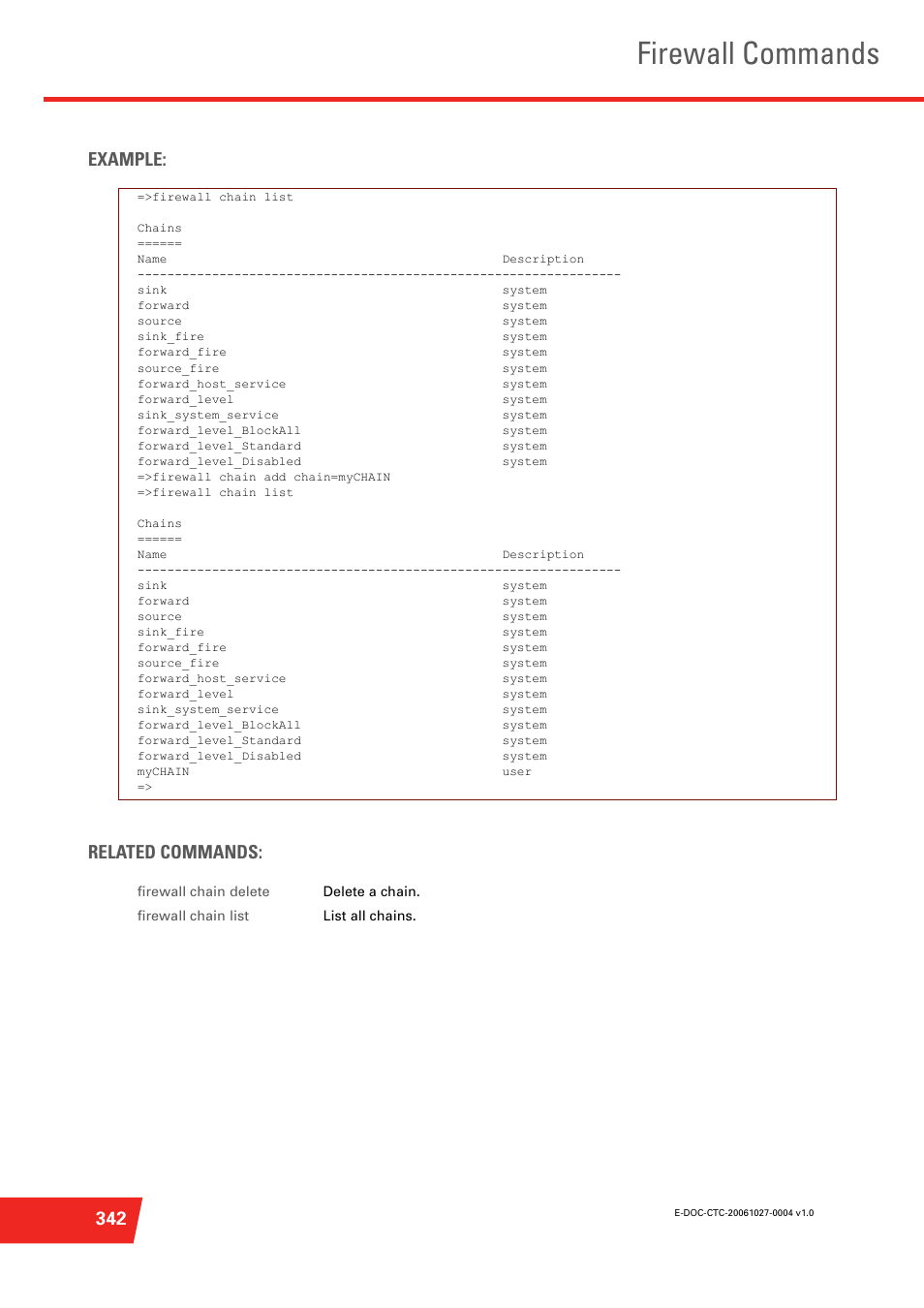 Firewall commands, 342 example: related commands | Technicolor - Thomson ST585 V6 User Manual | Page 366 / 834