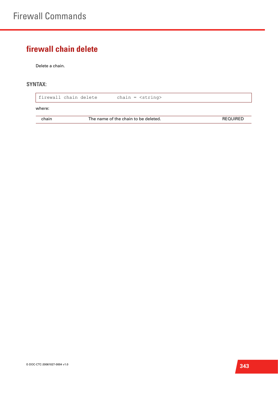 Firewall chain delete, Firewall commands | Technicolor - Thomson ST585 V6 User Manual | Page 367 / 834