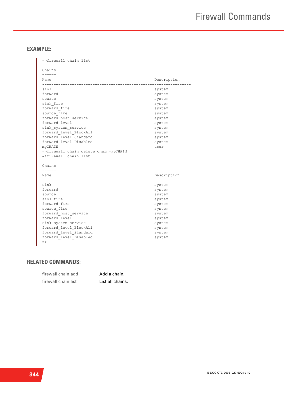 Firewall commands, 344 example: related commands | Technicolor - Thomson ST585 V6 User Manual | Page 368 / 834