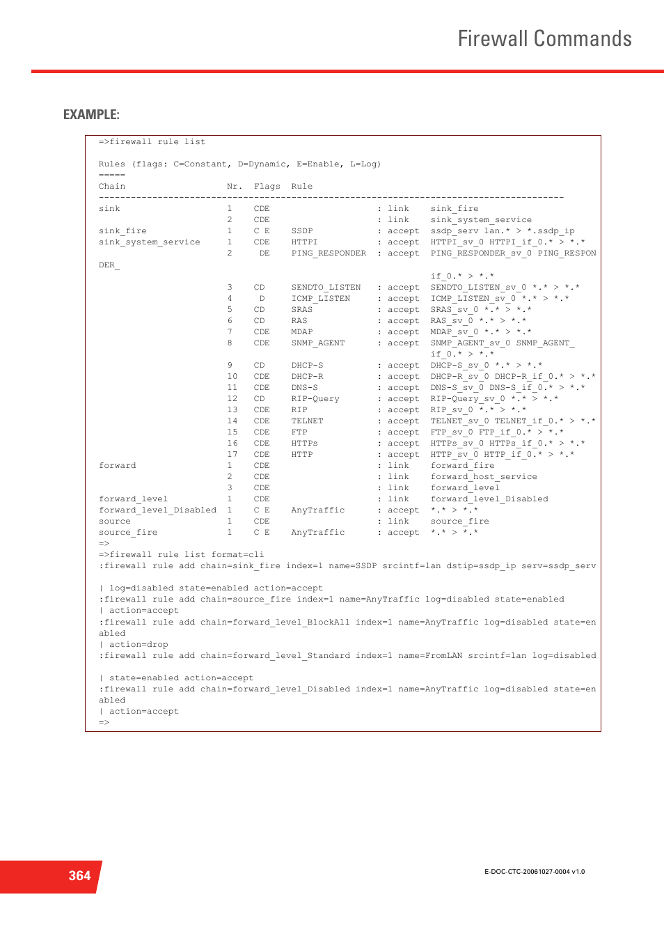 Firewall commands, 364 example | Technicolor - Thomson ST585 V6 User Manual | Page 388 / 834