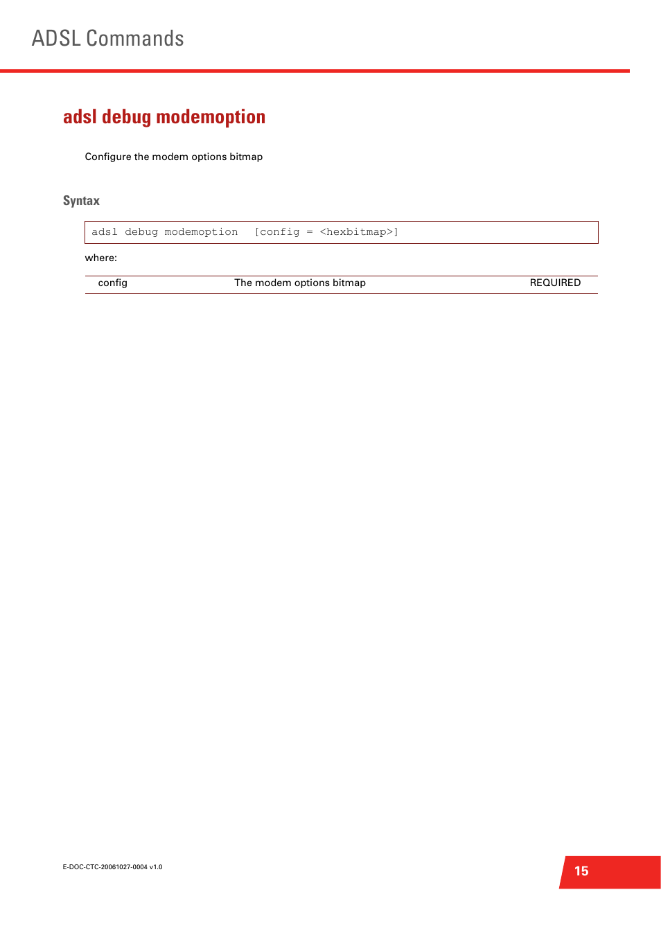 Adsl debug modemoption, Adsl commands | Technicolor - Thomson ST585 V6 User Manual | Page 39 / 834