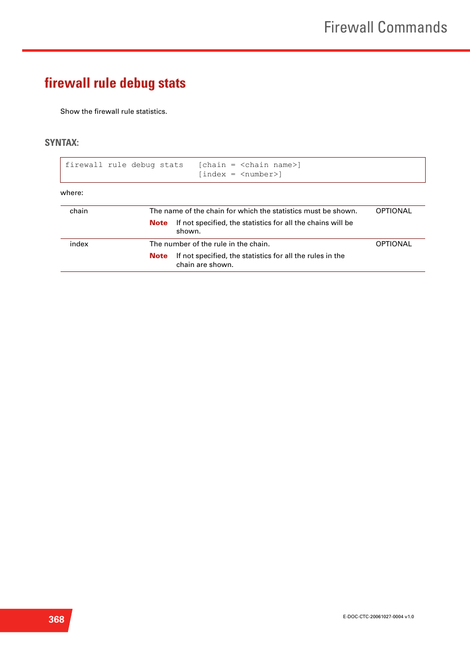 Firewall rule debug stats, Firewall commands | Technicolor - Thomson ST585 V6 User Manual | Page 392 / 834