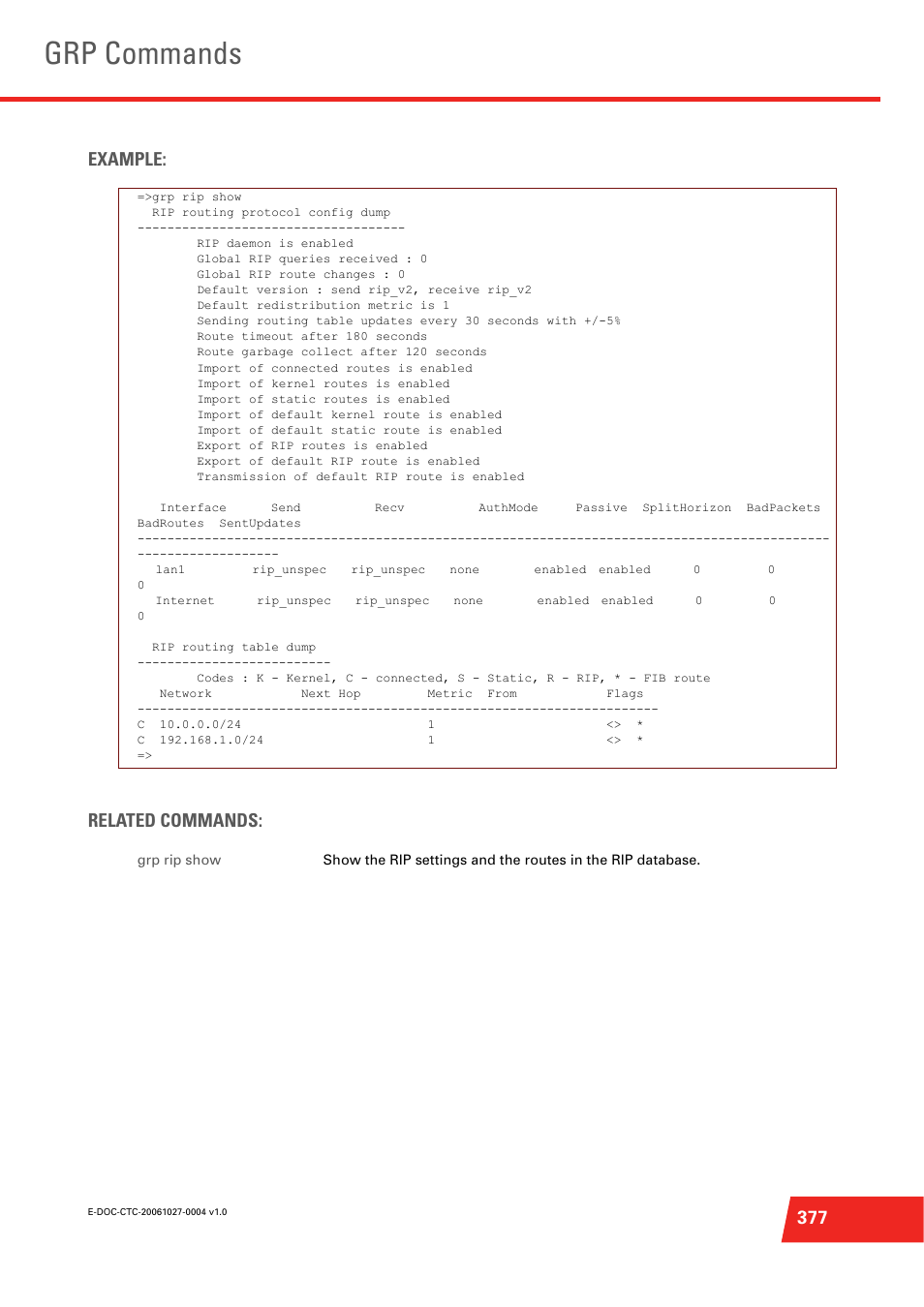 Grp commands, 377 example: related commands | Technicolor - Thomson ST585 V6 User Manual | Page 401 / 834