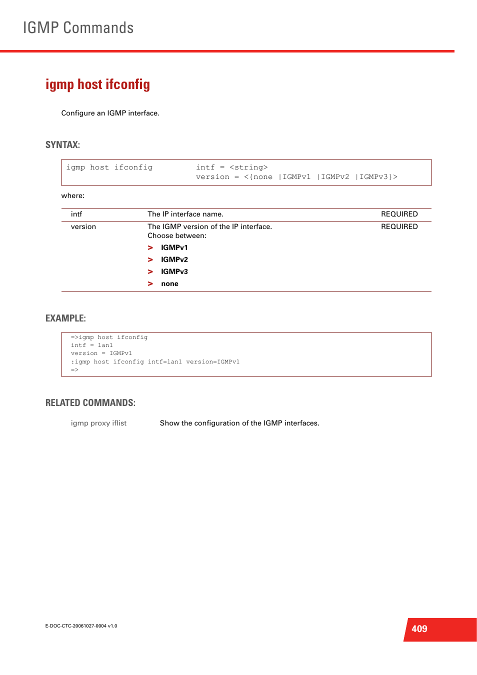 Igmp host ifconfig, Configure an igmp interface, Igmp commands | Technicolor - Thomson ST585 V6 User Manual | Page 433 / 834