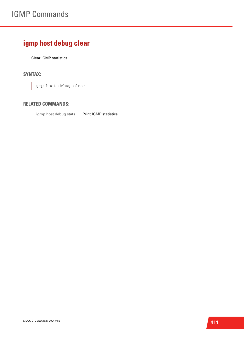 Igmp host debug clear, Igmp commands | Technicolor - Thomson ST585 V6 User Manual | Page 435 / 834