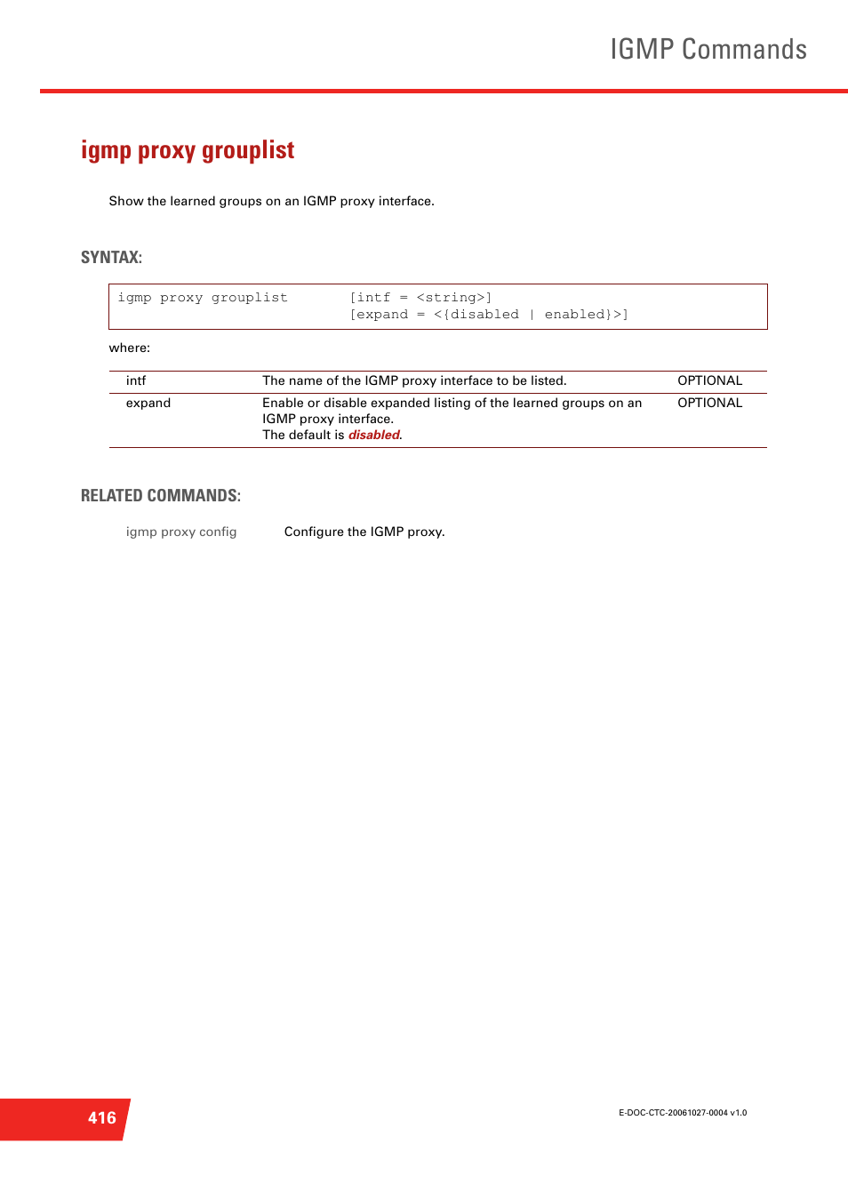 Igmp proxy grouplist, Igmp commands | Technicolor - Thomson ST585 V6 User Manual | Page 440 / 834