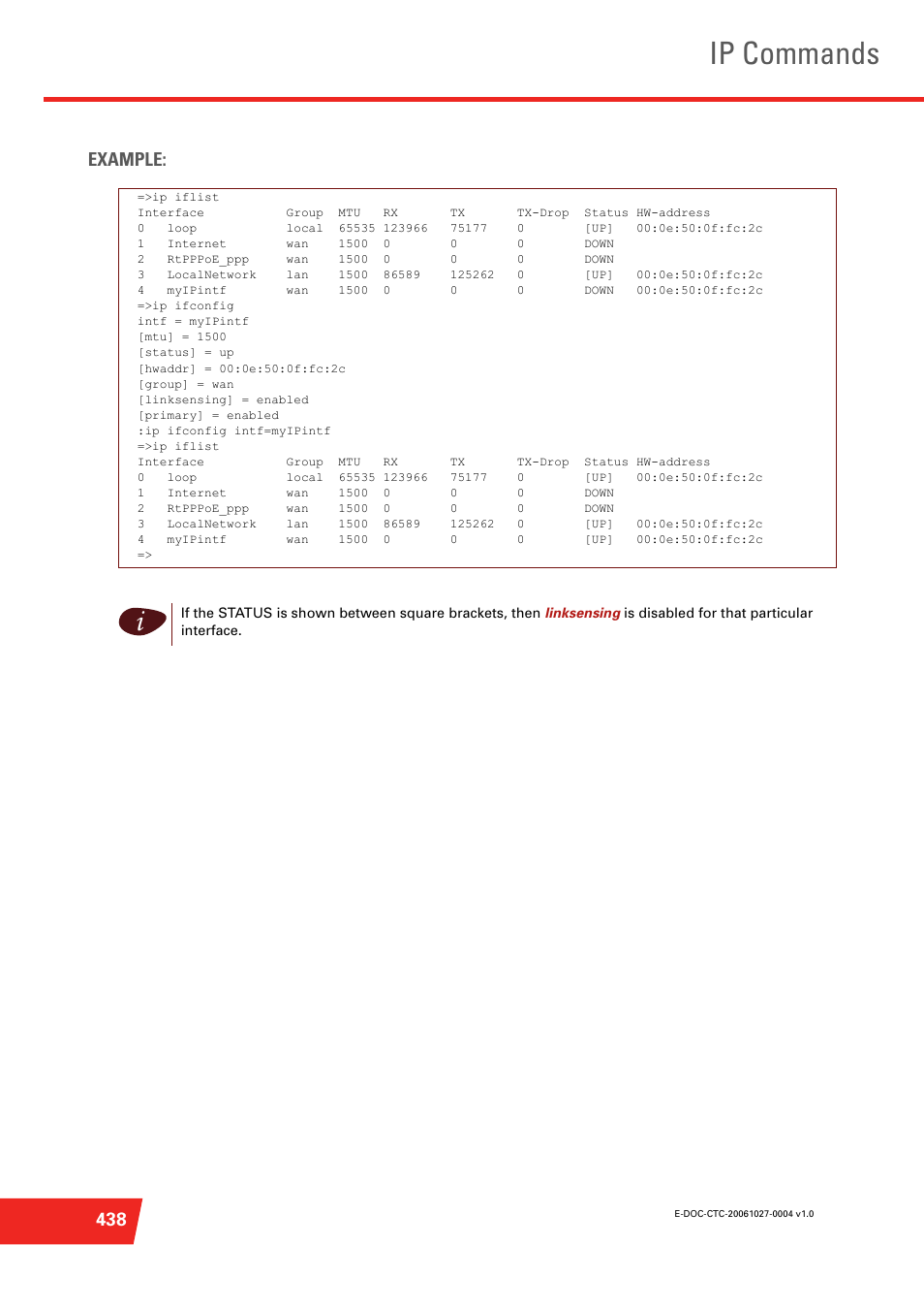 Ip commands, 438 example | Technicolor - Thomson ST585 V6 User Manual | Page 462 / 834