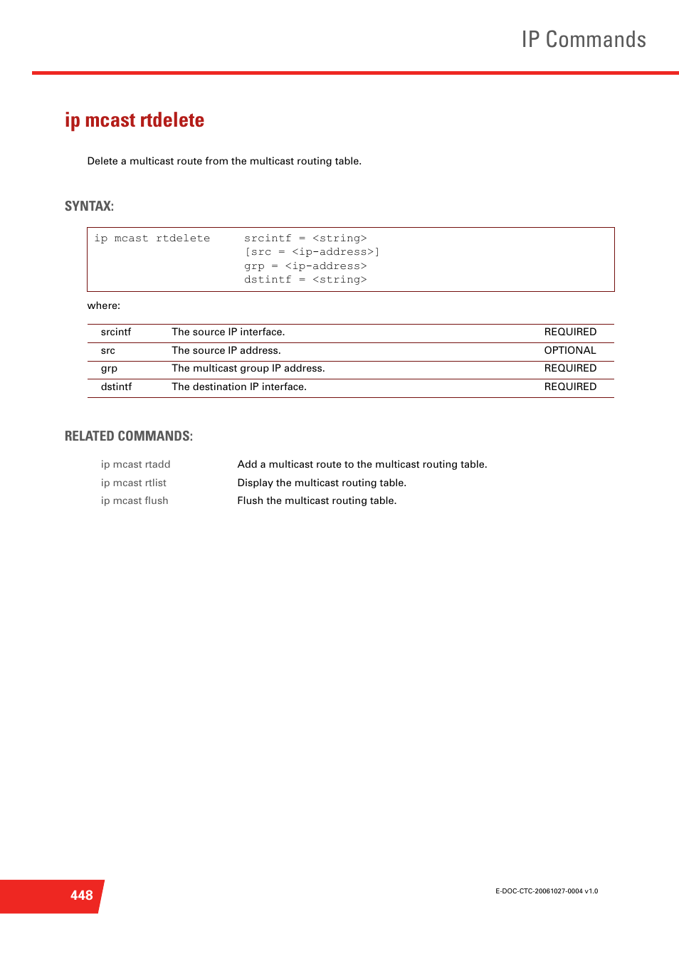 Ip mcast rtdelete, Ip commands | Technicolor - Thomson ST585 V6 User Manual | Page 472 / 834