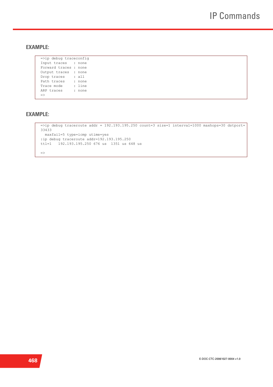 Ip commands, 468 example: example | Technicolor - Thomson ST585 V6 User Manual | Page 492 / 834