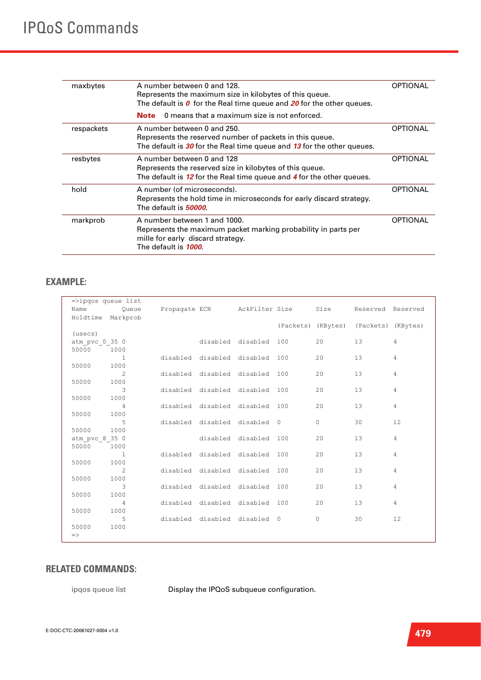 Ipqos commands, 479 example: related commands | Technicolor - Thomson ST585 V6 User Manual | Page 503 / 834