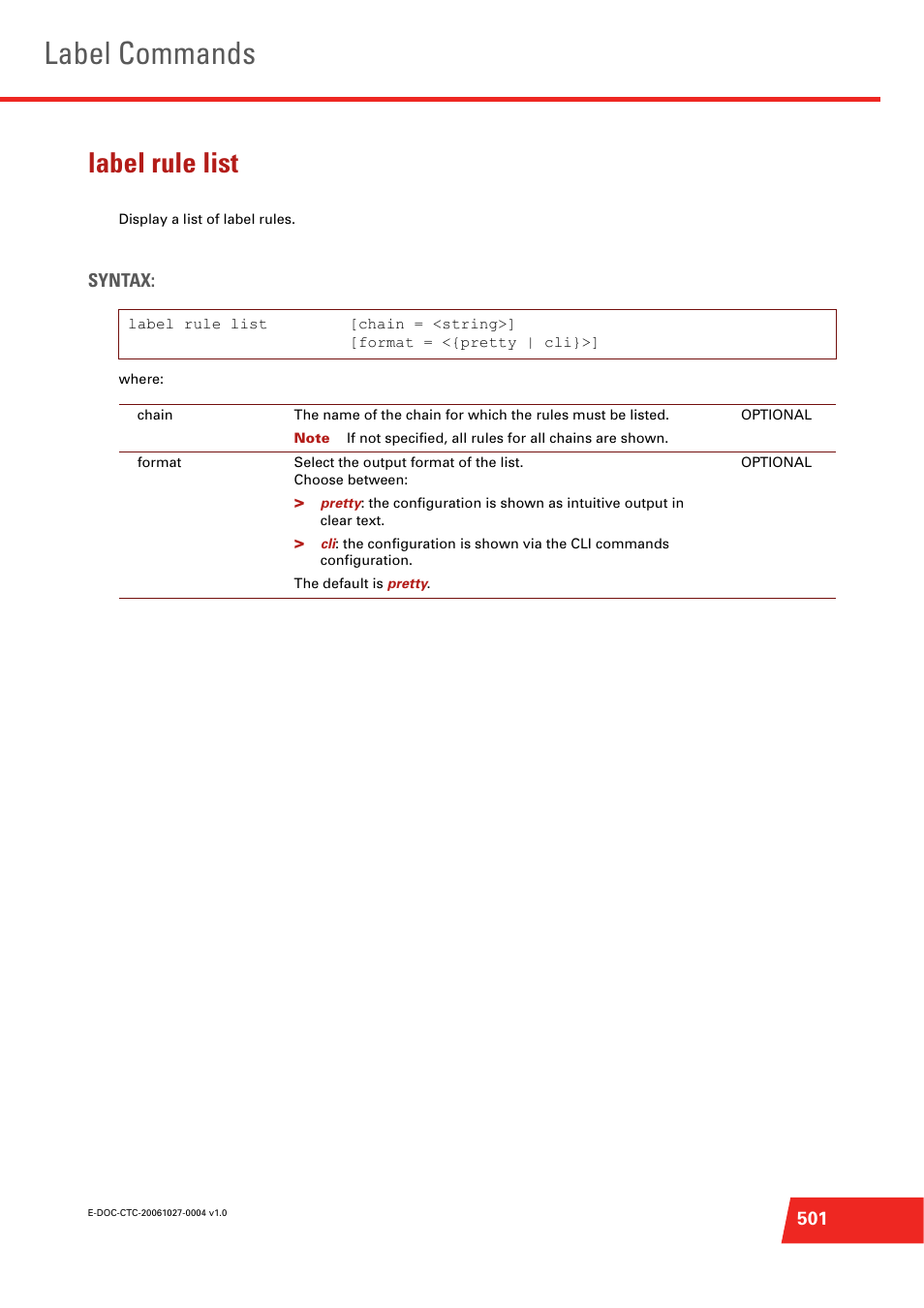 Label rule list, Display a list of label rules, Label commands | Technicolor - Thomson ST585 V6 User Manual | Page 525 / 834