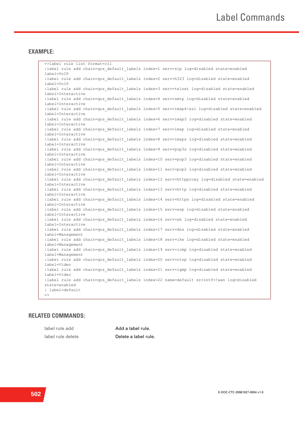 Label commands | Technicolor - Thomson ST585 V6 User Manual | Page 526 / 834