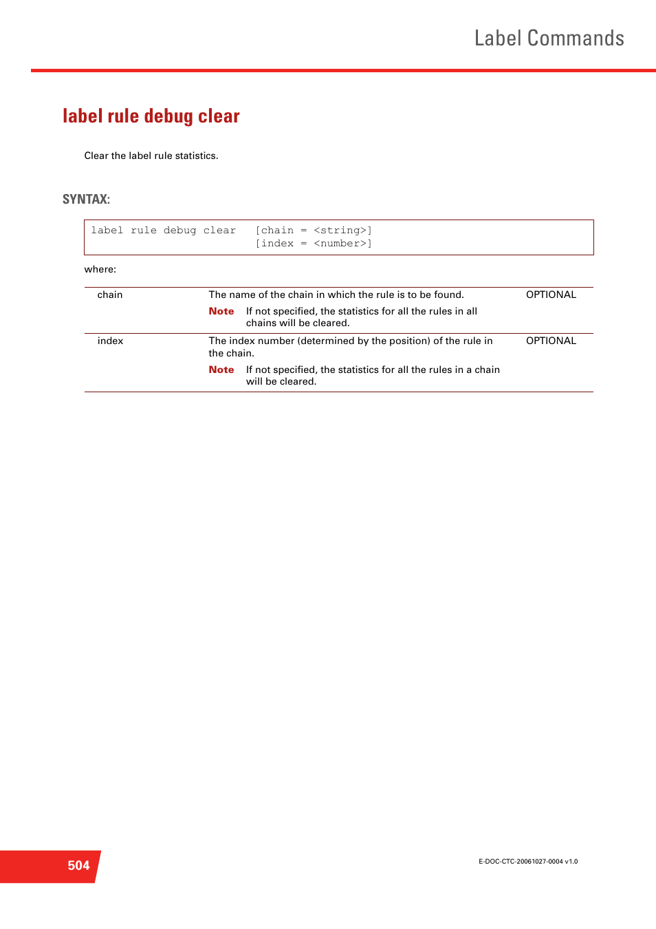 Label rule debug clear, Label commands | Technicolor - Thomson ST585 V6 User Manual | Page 528 / 834