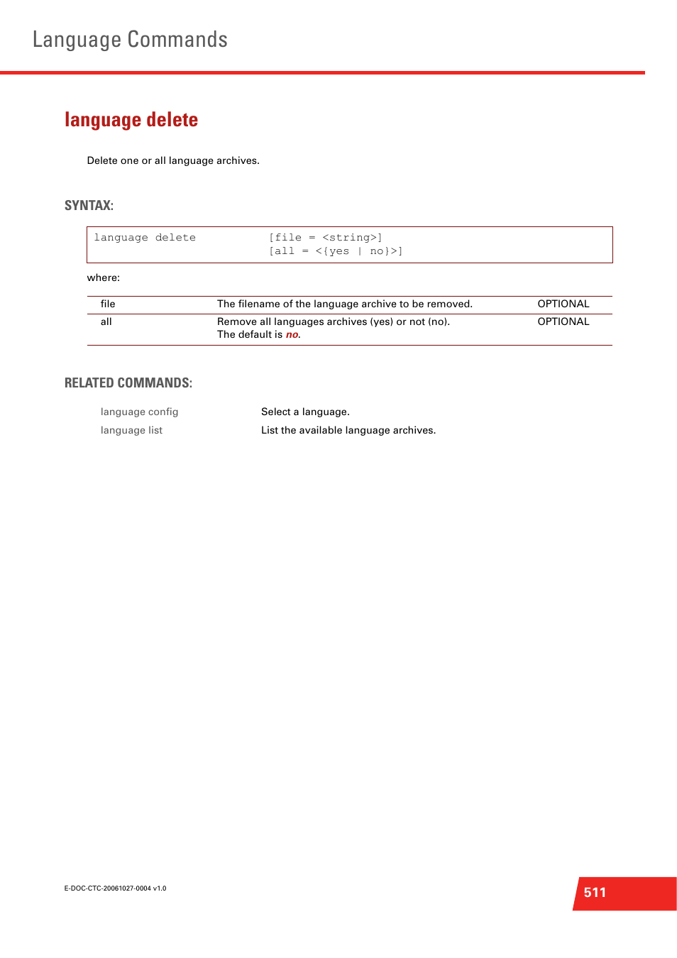 Language delete, Language commands | Technicolor - Thomson ST585 V6 User Manual | Page 535 / 834