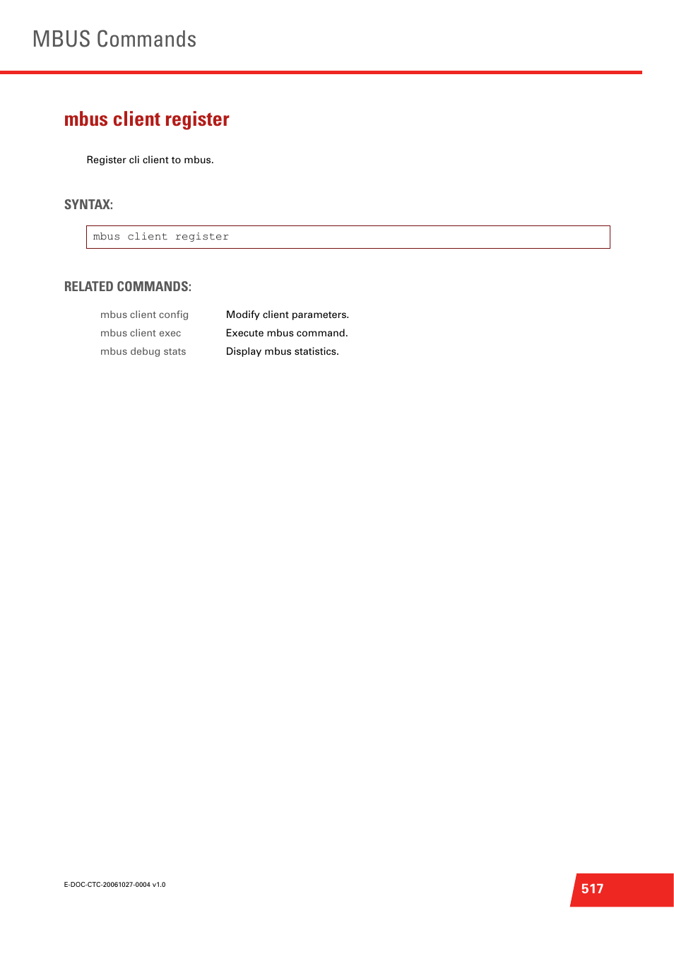 Mbus client register, Register cli client to mbus, Mbus commands | Technicolor - Thomson ST585 V6 User Manual | Page 541 / 834