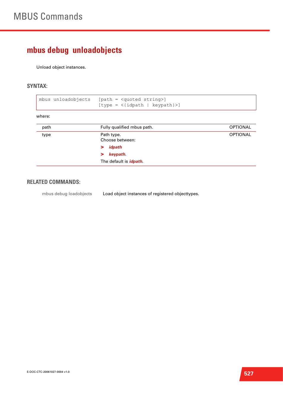 Mbus debug unloadobjects, Unload object instances, Mbus commands | Technicolor - Thomson ST585 V6 User Manual | Page 551 / 834