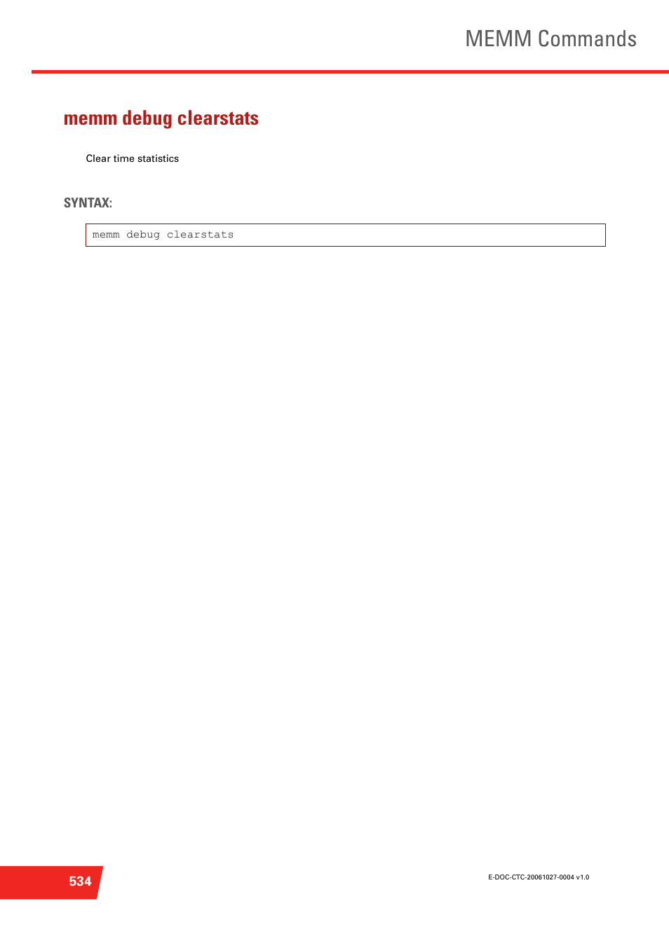 Memm debug clearstats, Memm commands | Technicolor - Thomson ST585 V6 User Manual | Page 558 / 834
