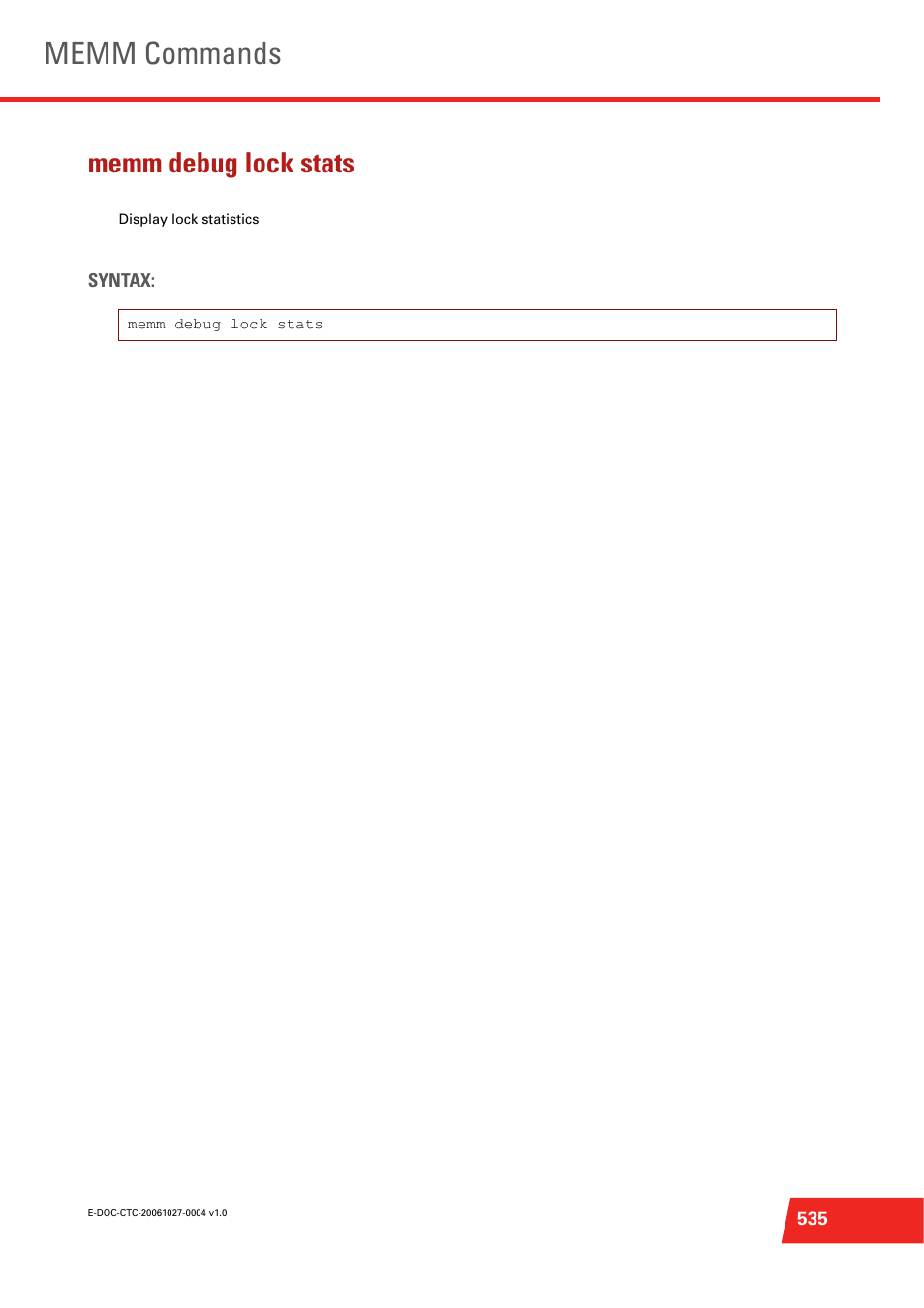 Memm debug lock stats, Memm commands | Technicolor - Thomson ST585 V6 User Manual | Page 559 / 834