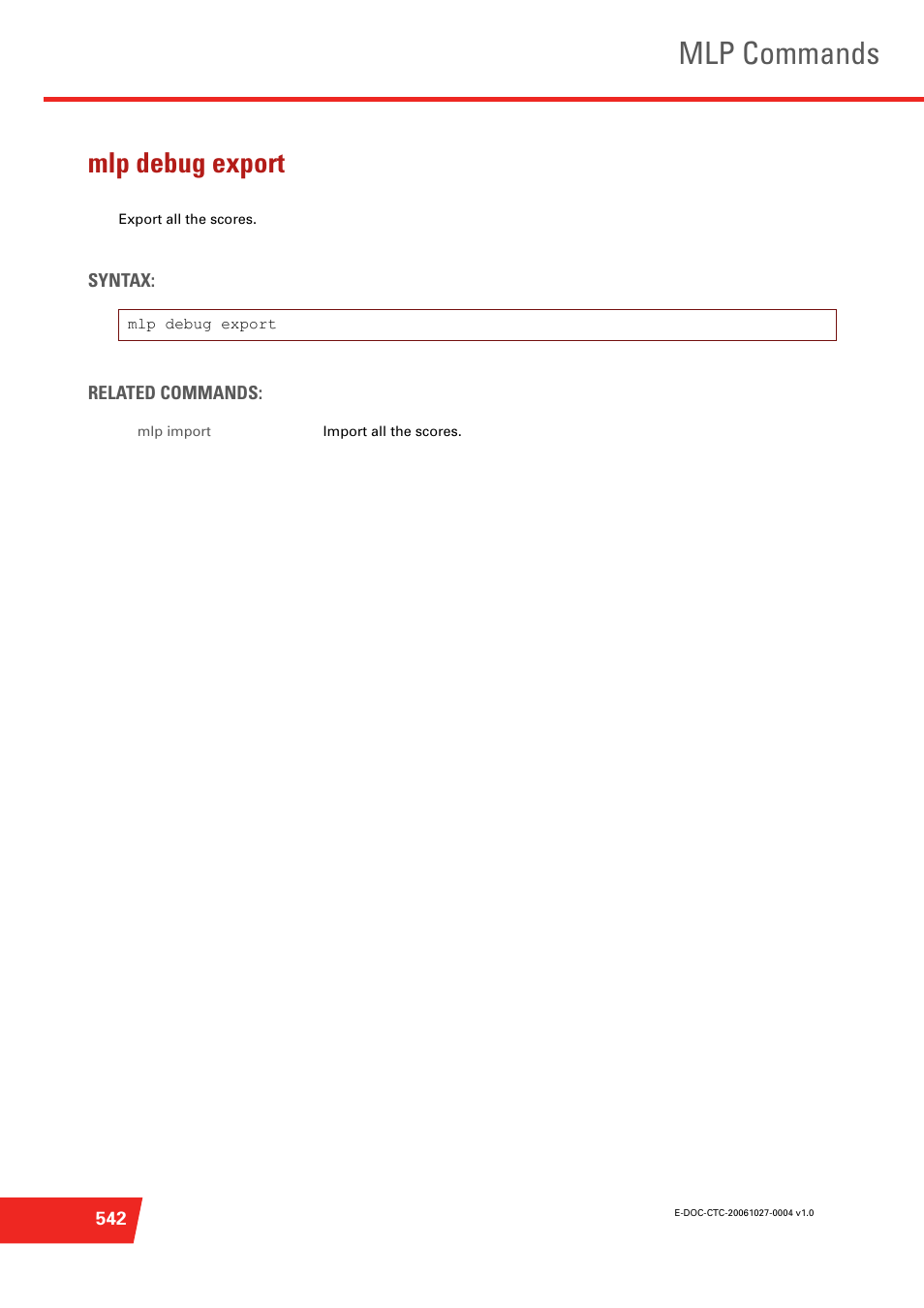 Mlp debug export, Mlp commands | Technicolor - Thomson ST585 V6 User Manual | Page 566 / 834