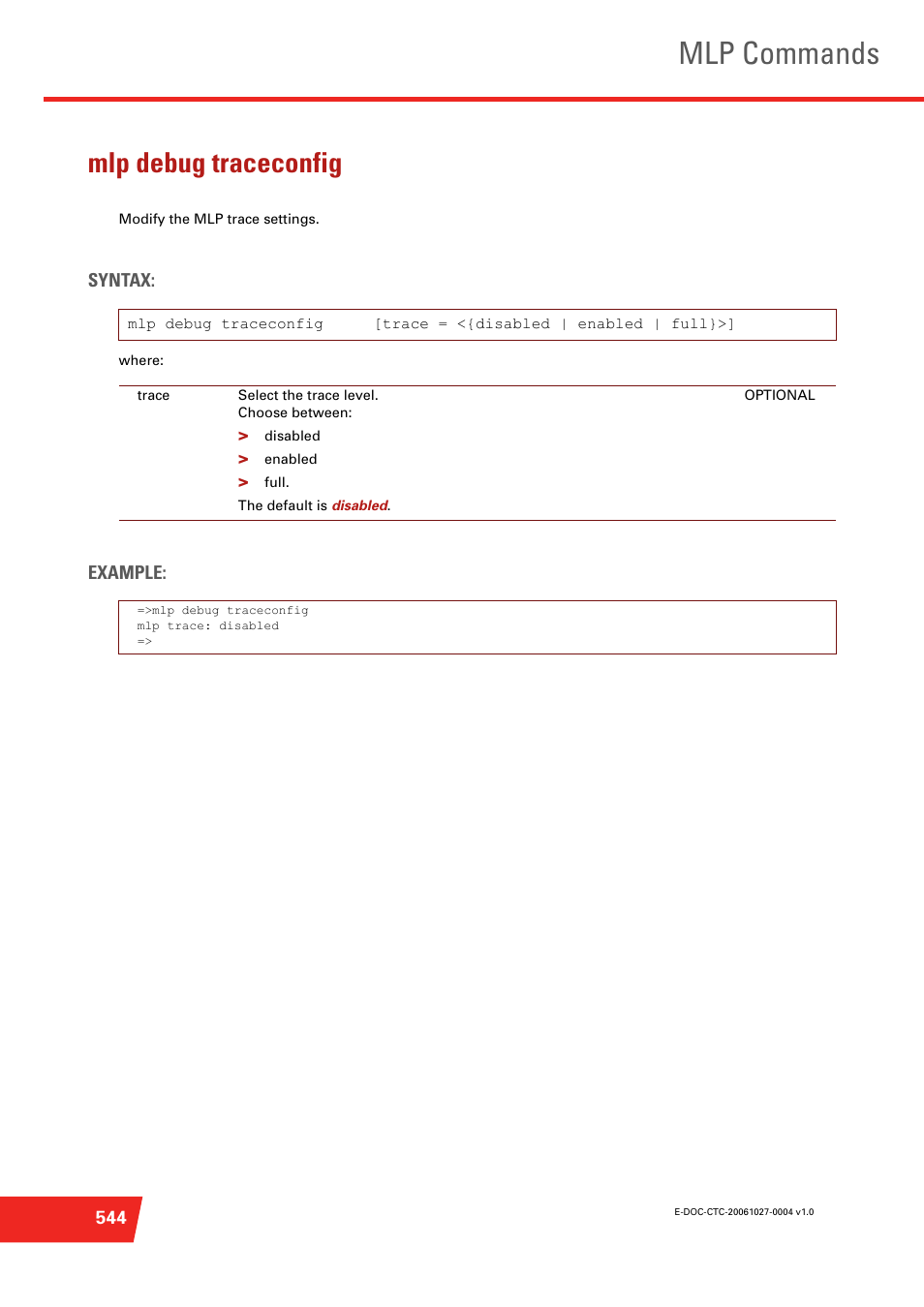 Mlp debug traceconfig, Mlp commands | Technicolor - Thomson ST585 V6 User Manual | Page 568 / 834