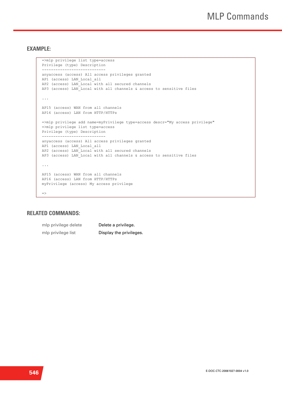 Mlp commands, 546 example: related commands | Technicolor - Thomson ST585 V6 User Manual | Page 570 / 834