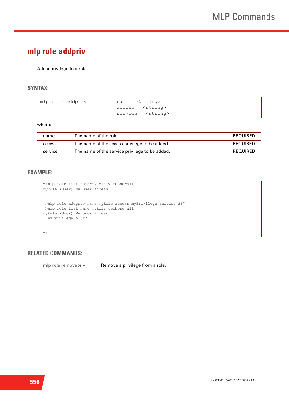 Mlp role addpriv, Mlp commands | Technicolor - Thomson ST585 V6 User Manual | Page 580 / 834