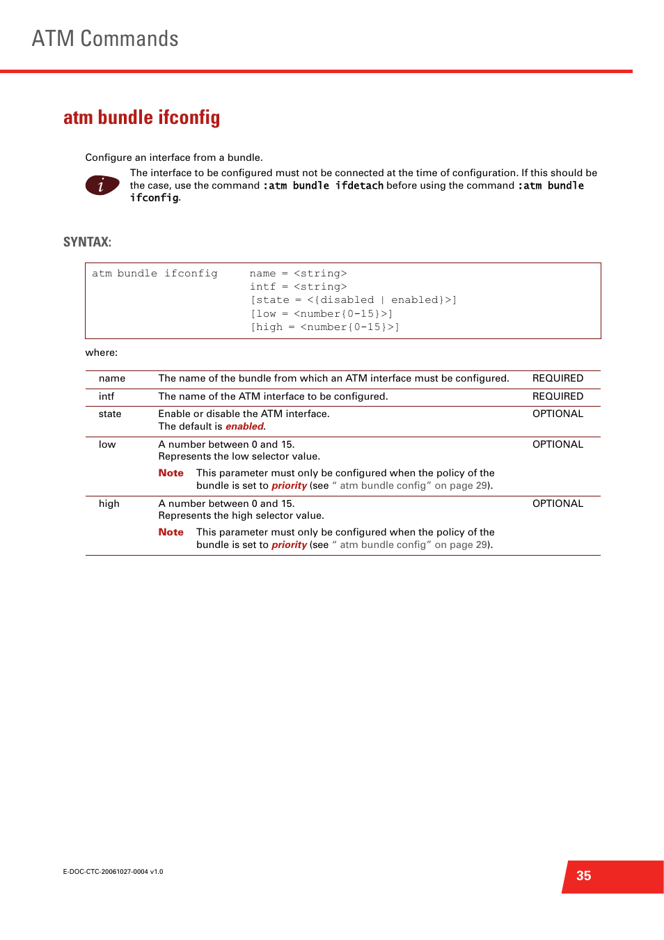 Atm bundle ifconfig, Configure an interface from a bundle, Atm commands | Syntax | Technicolor - Thomson ST585 V6 User Manual | Page 59 / 834