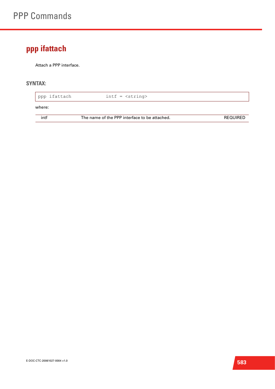 Ppp ifattach, Attach a ppp interface, Ppp commands | Technicolor - Thomson ST585 V6 User Manual | Page 607 / 834