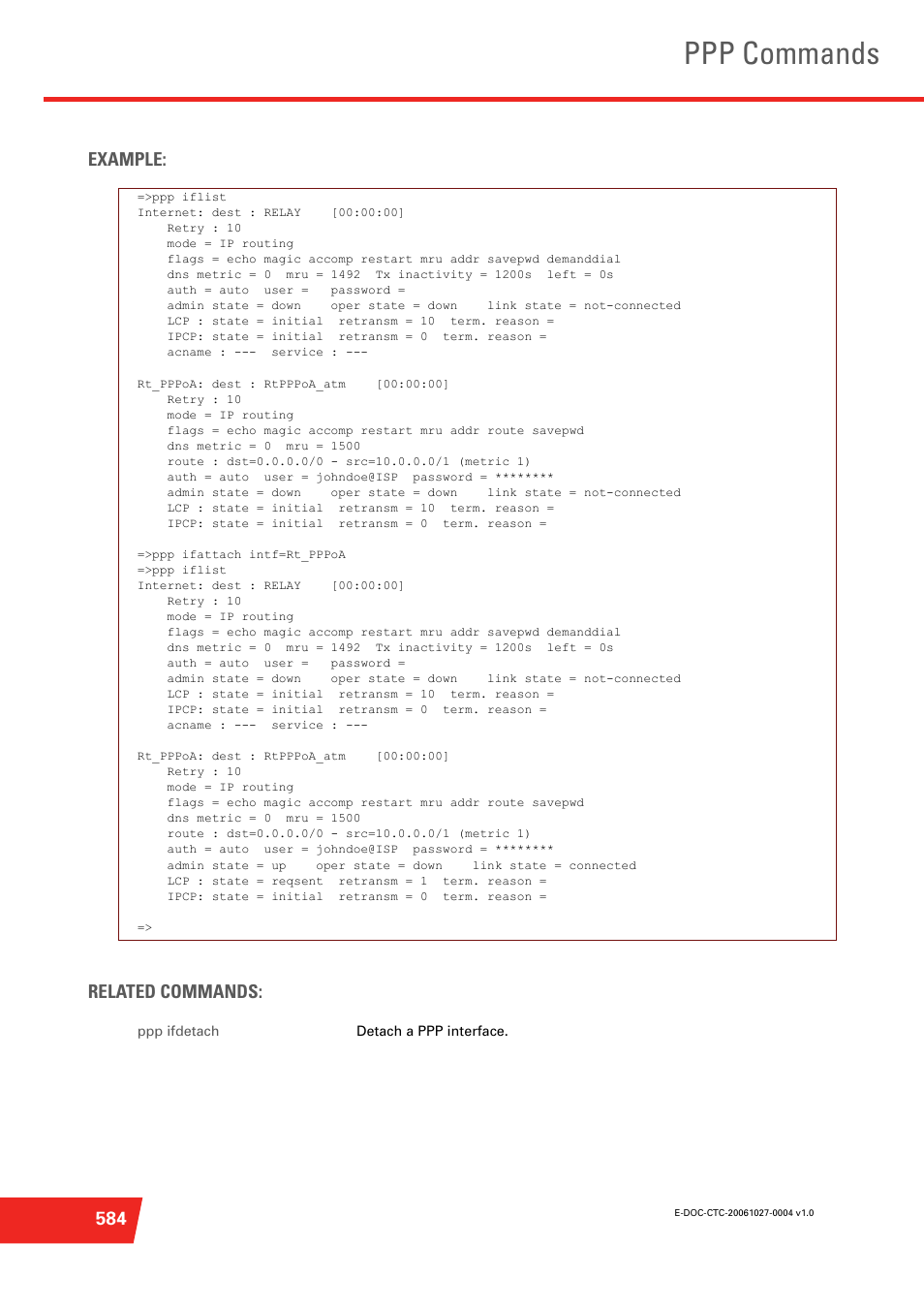 Ppp commands, 584 example: related commands | Technicolor - Thomson ST585 V6 User Manual | Page 608 / 834