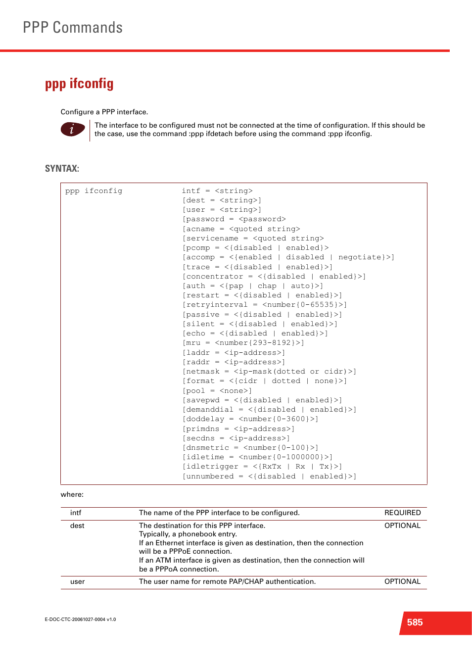 Ppp ifconfig, Ppp commands | Technicolor - Thomson ST585 V6 User Manual | Page 609 / 834