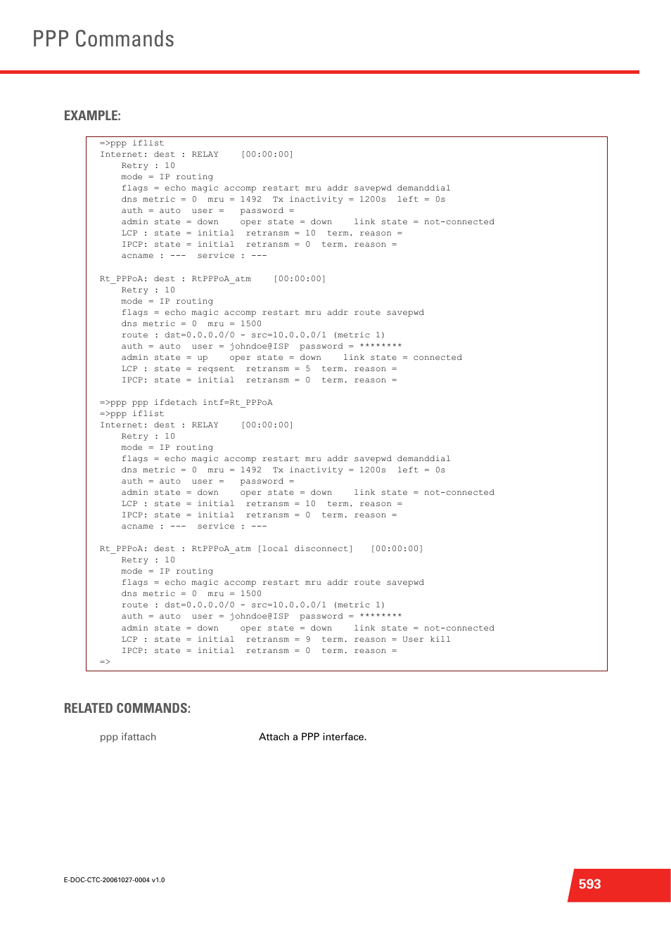 Ppp commands, 593 example: related commands | Technicolor - Thomson ST585 V6 User Manual | Page 617 / 834