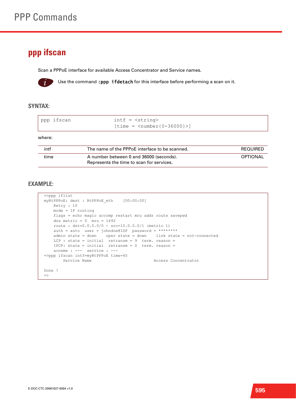 Ppp ifscan, Ppp commands, Syntax | Example | Technicolor - Thomson ST585 V6 User Manual | Page 619 / 834