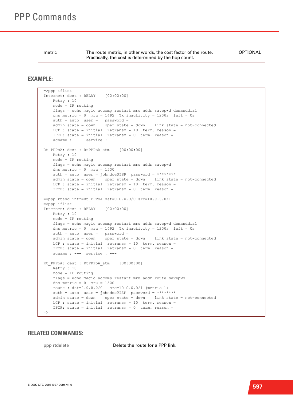 Ppp commands, 597 example: related commands | Technicolor - Thomson ST585 V6 User Manual | Page 621 / 834