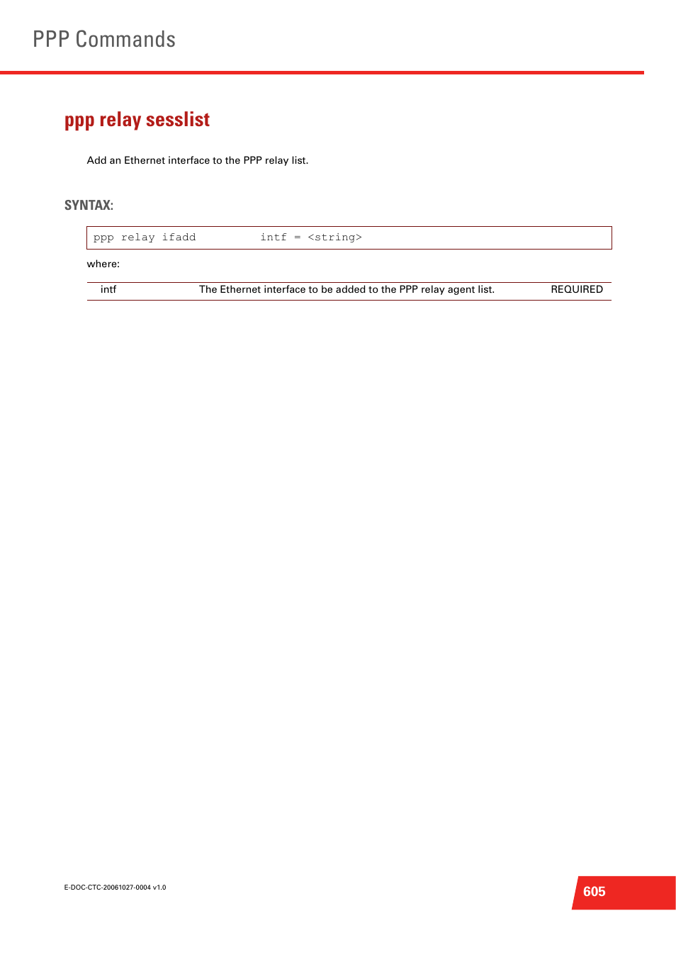 Ppp relay sesslist, Ppp commands | Technicolor - Thomson ST585 V6 User Manual | Page 629 / 834