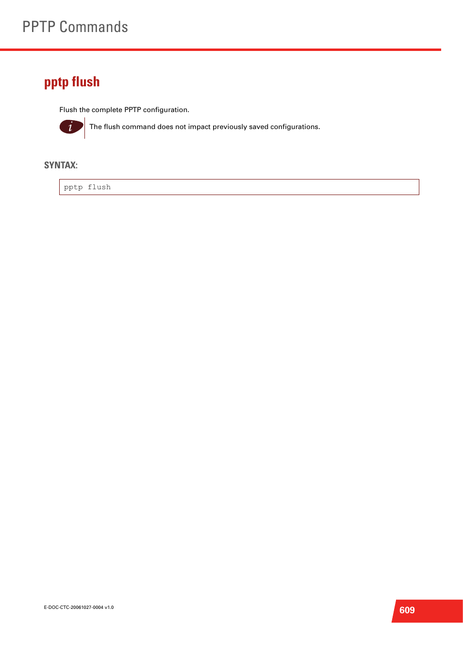 Pptp flush, Flush the complete pptp configuration, Pptp commands | Technicolor - Thomson ST585 V6 User Manual | Page 633 / 834