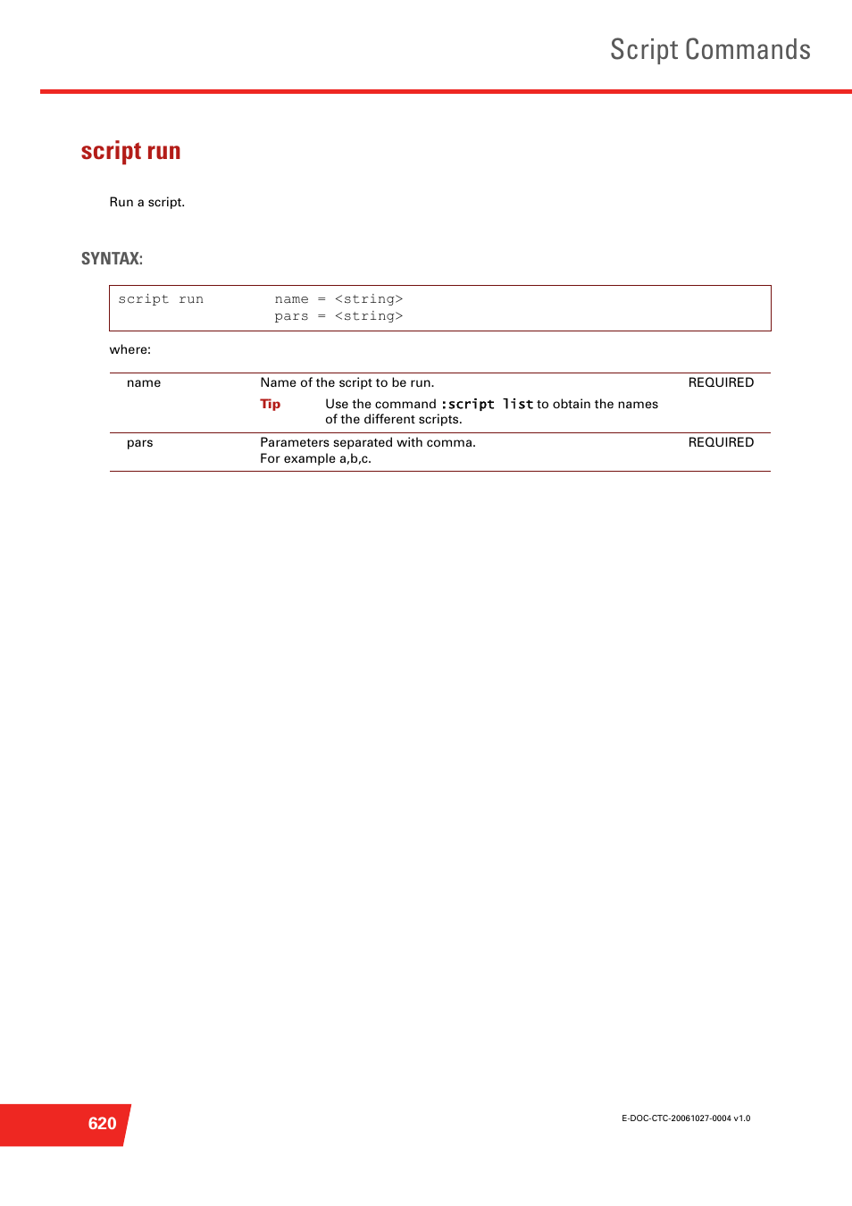 Script run, Run a script, Script commands | Technicolor - Thomson ST585 V6 User Manual | Page 644 / 834