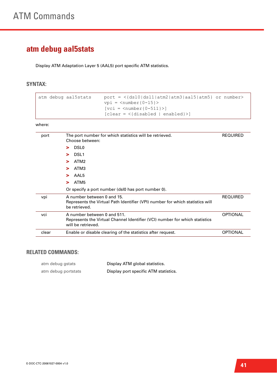 Atm debug aal5stats, Atm commands | Technicolor - Thomson ST585 V6 User Manual | Page 65 / 834