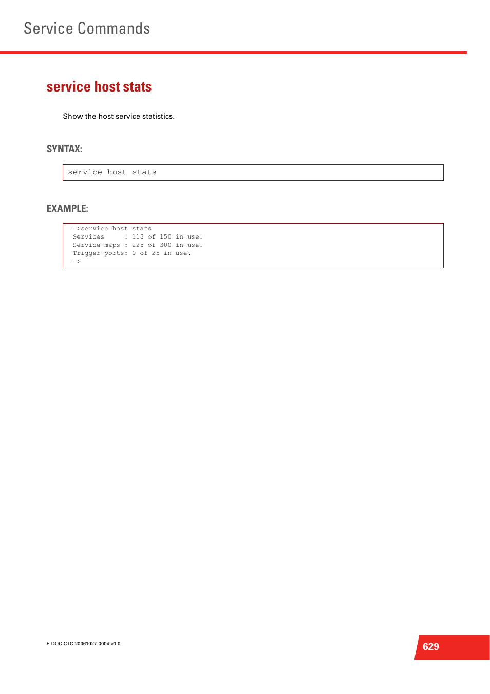 Service host stats, Show the host service statistics, Service commands | Technicolor - Thomson ST585 V6 User Manual | Page 653 / 834