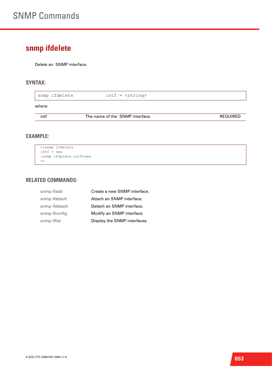 Snmp ifdelete, Delete an snmp interface, Snmp commands | Technicolor - Thomson ST585 V6 User Manual | Page 677 / 834