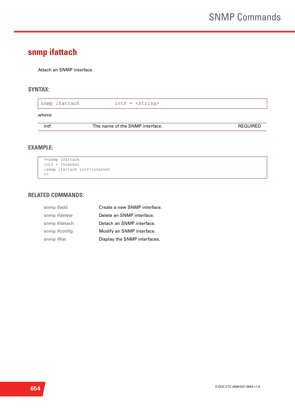 Snmp ifattach, Attach an snmp interface, Snmp commands | Technicolor - Thomson ST585 V6 User Manual | Page 678 / 834