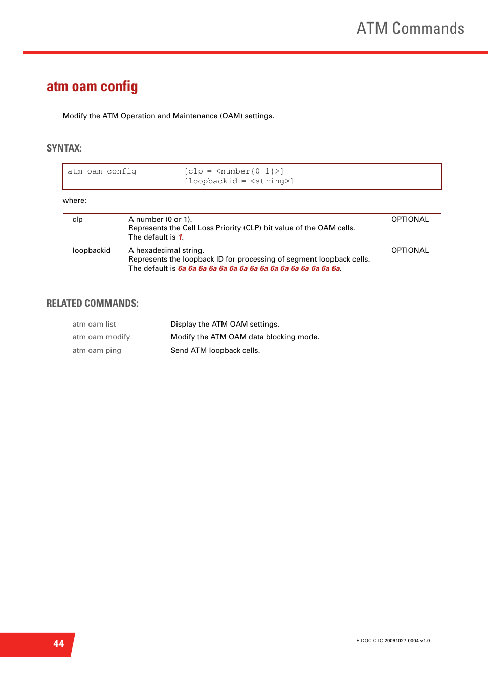 Atm oam config, Atm commands | Technicolor - Thomson ST585 V6 User Manual | Page 68 / 834