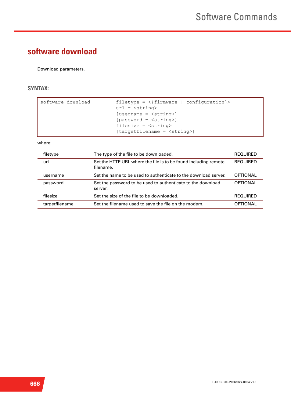 Software download, Software commands, Syntax | Technicolor - Thomson ST585 V6 User Manual | Page 690 / 834