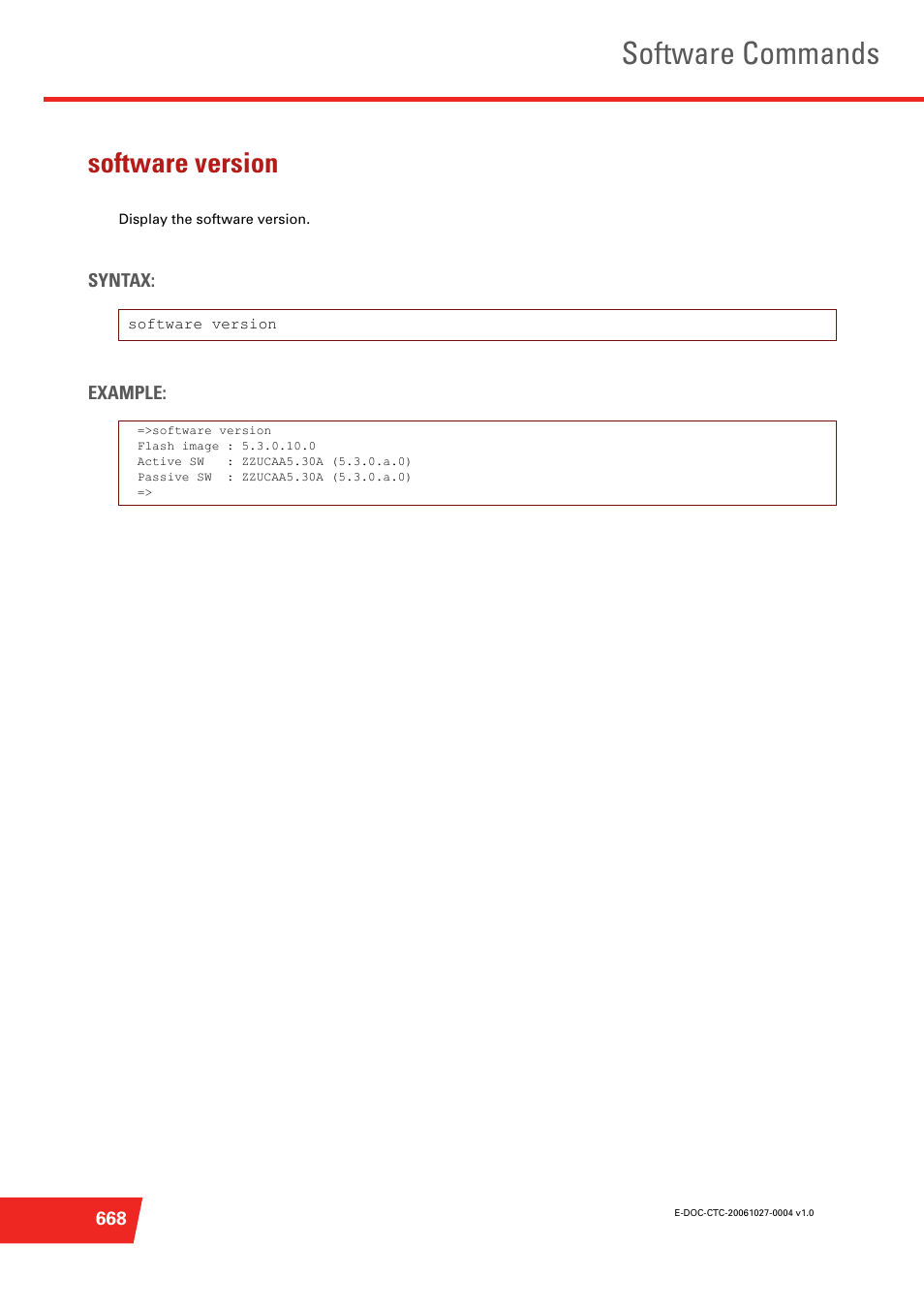 Software version, Software commands | Technicolor - Thomson ST585 V6 User Manual | Page 692 / 834