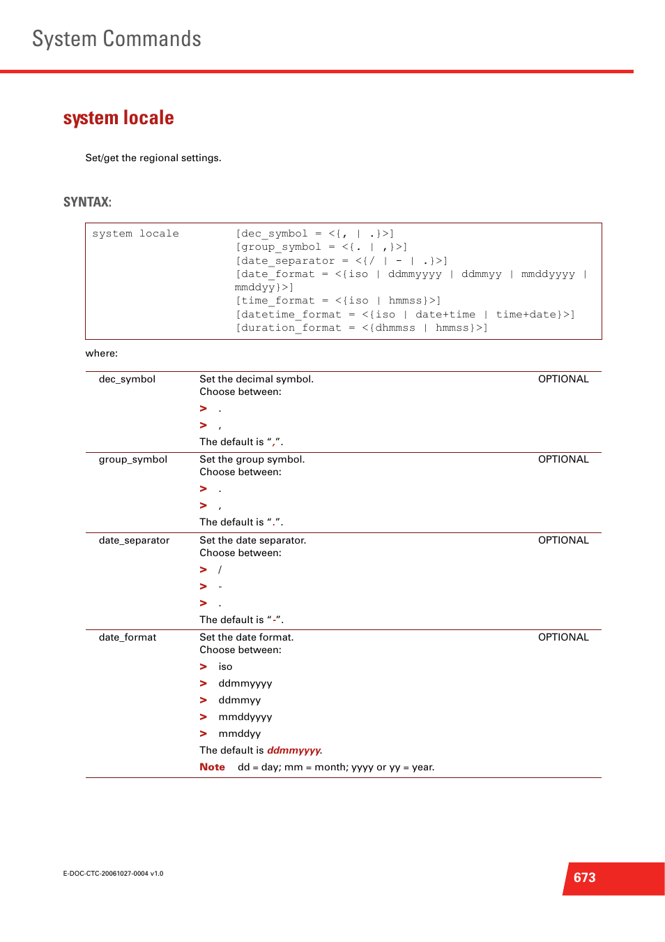 System locale, Set/get the regional settings, System commands | Technicolor - Thomson ST585 V6 User Manual | Page 697 / 834