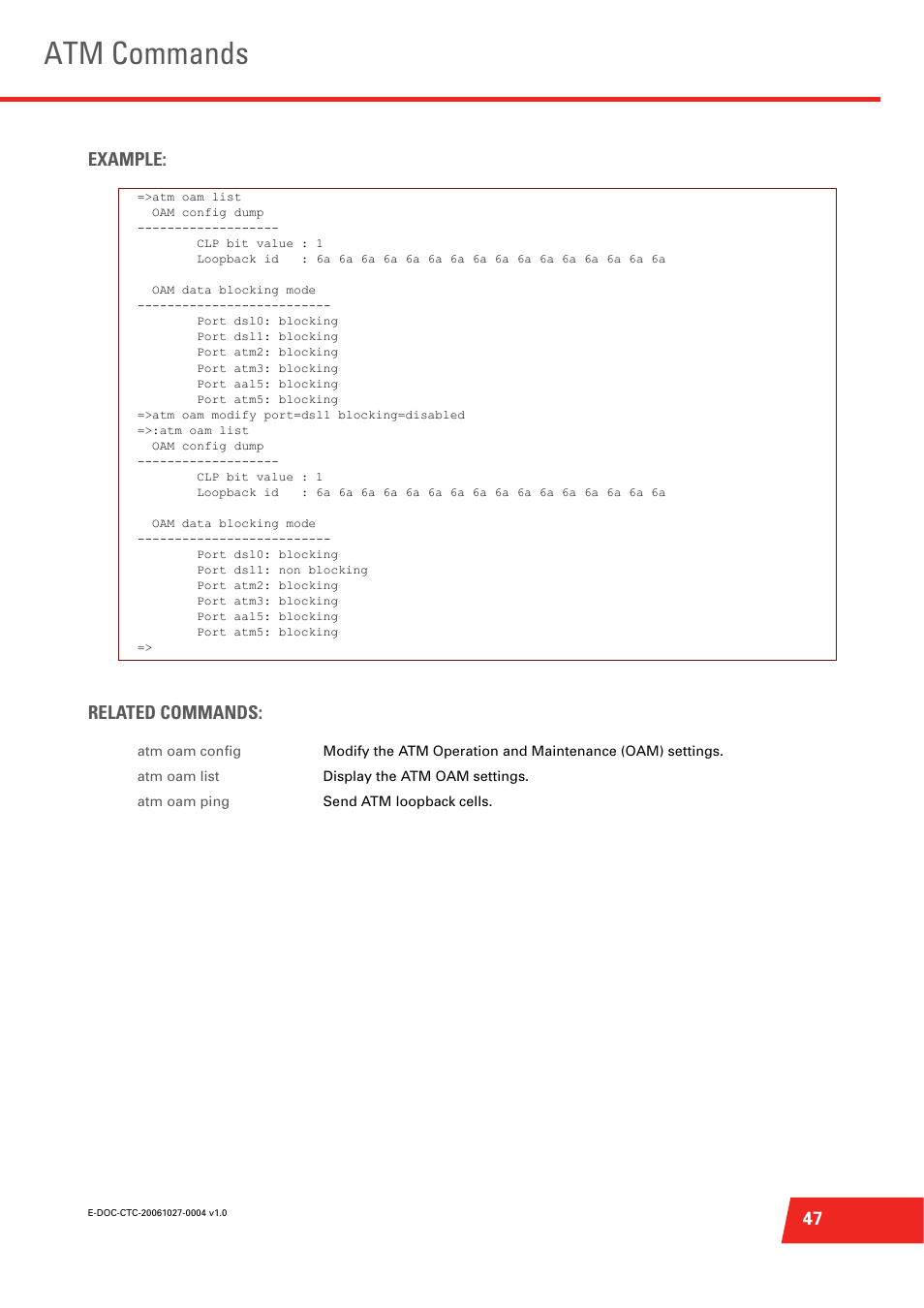 Atm commands, 47 example: related commands | Technicolor - Thomson ST585 V6 User Manual | Page 71 / 834