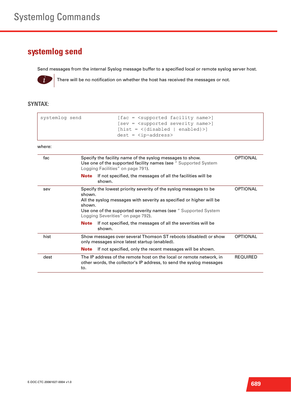 Systemlog send, Systemlog commands | Technicolor - Thomson ST585 V6 User Manual | Page 713 / 834